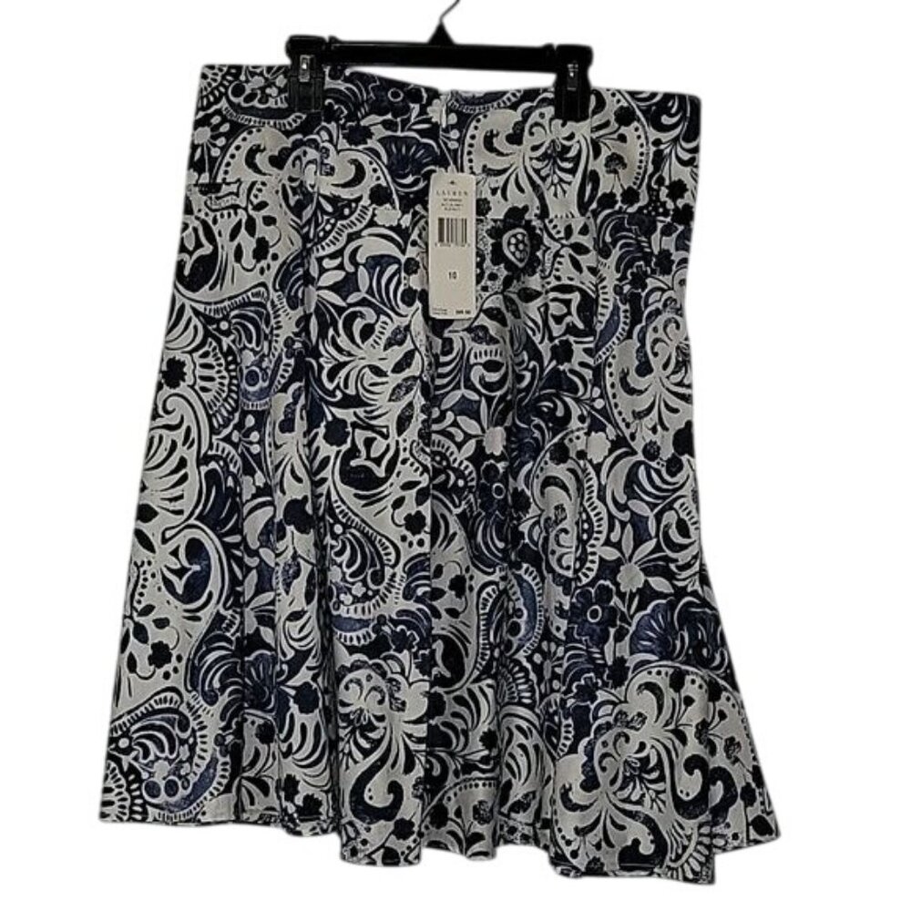Lauren Ralph Lauren NEW Womens Blue Multi Floral A-Line‎ Skirt  10 Cotton retro